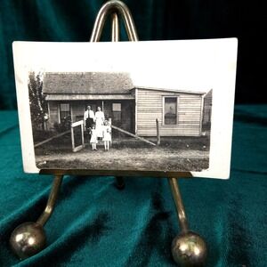 Vintage RPPC Real Photo Postcard Family Portrait in Front of House